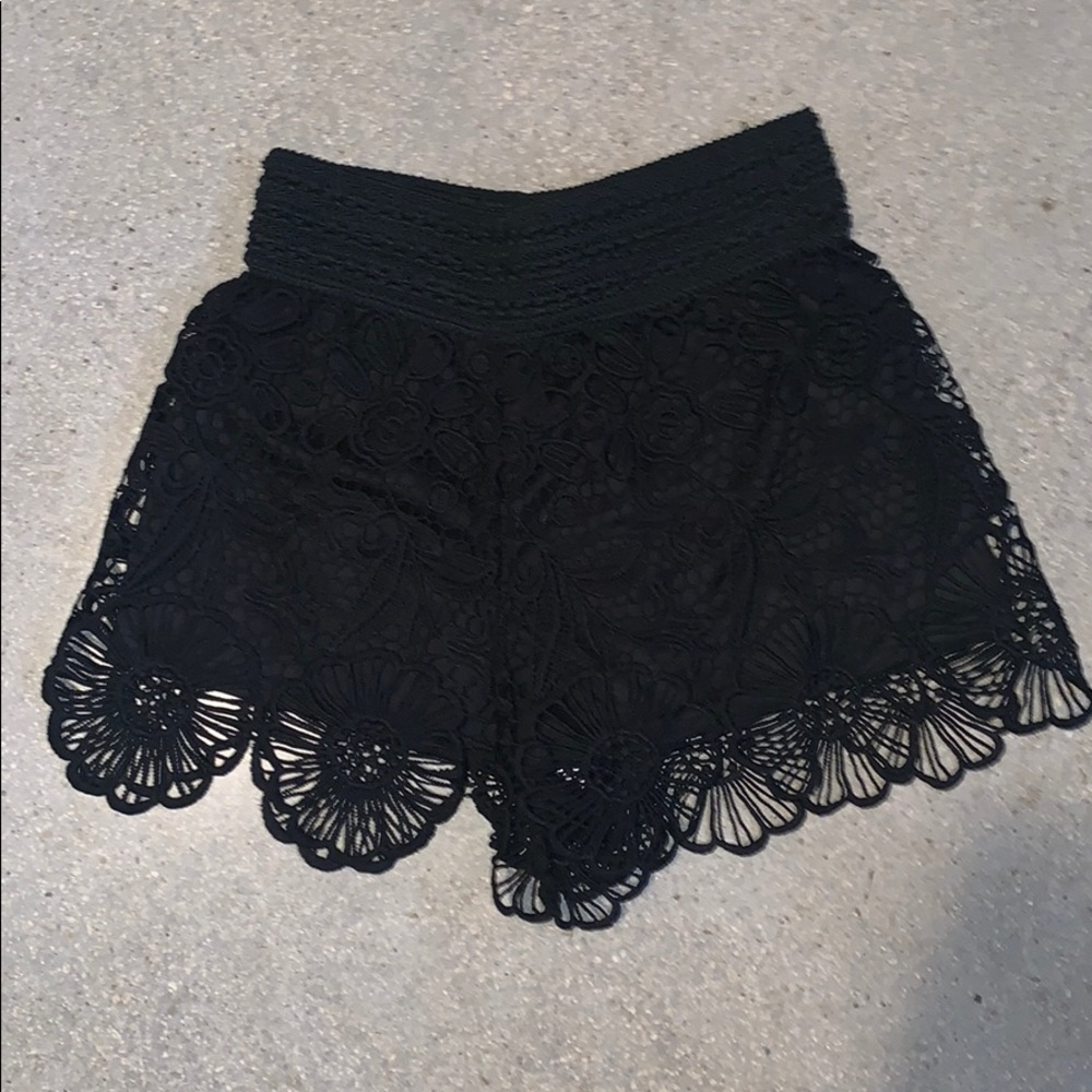 Black lined lace shorts